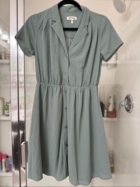 Monteau Sage Green Button-Front Midi Dress